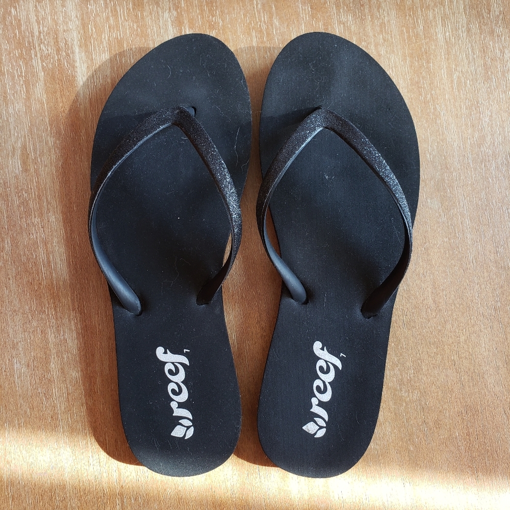Reef flip flops black sparkle